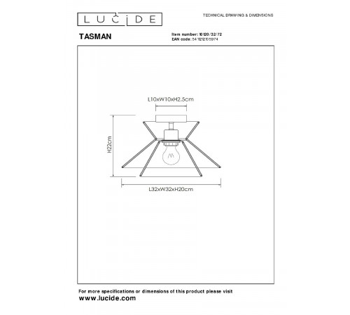 Потолочный светильник Lucide Tasman 10120/32/72 Потолочный светильник Lucide Tasman 10120/32/72