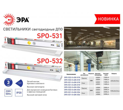 Линейный светильник ЭРА SPO-531-0-65K-036 Б0045367 Линейный светильник ЭРА SPO-531-0-65K-036 Б0045367