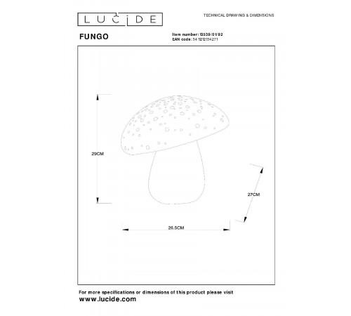 Настольная лампа Lucide Fungo 13539/01/02 Настольная лампа Lucide Fungo 13539/01/02