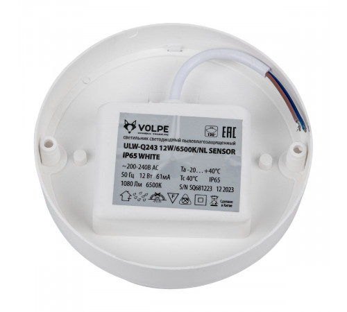 Настенно-потолочный светильник Volpe ULW-Q243 12W/6500К/NL SENSOR IP65 WHITE UL-00011717 Настенно-потолочный светильник Volpe ULW-Q243 12W/6500К/NL SENSOR IP65 WHITE UL-00011717