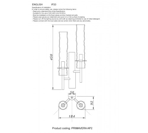Бра Crystal Lux PRIMAVERA AP2 CHROME