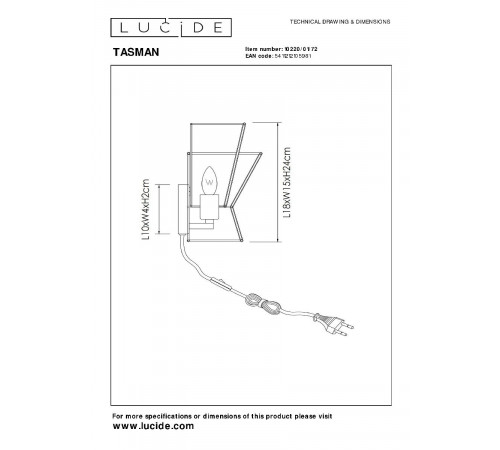 Настенный светильник Lucide Tasman 10220/01/72