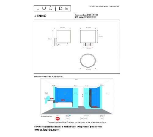 Настенный светильник Lucide Jenno 04204/01/30 Настенный светильник Lucide Jenno 04204/01/30