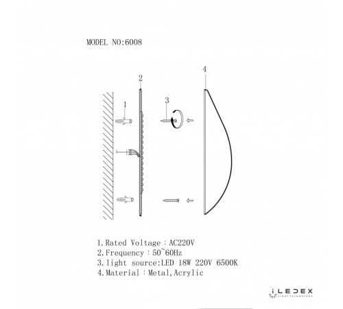 Настенный светильник iLedex Omega 6008W-18W-3000K WH-GL Настенный светильник iLedex Omega 6008W-18W-3000K WH-GL