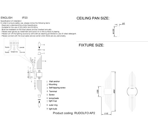 Настенный светильник Crystal Lux RUDOLFO AP2 BRASS