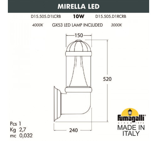 Настенный светильник Fumagalli Sauro D15.505.000.WXD1L.CRB Настенный светильник Fumagalli Sauro D15.505.000.WXD1L.CRB