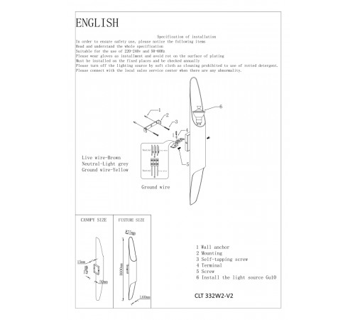 Настенный светильник Crystal Lux CLT 332-V2 CLT 332W2-V2 BL-GO