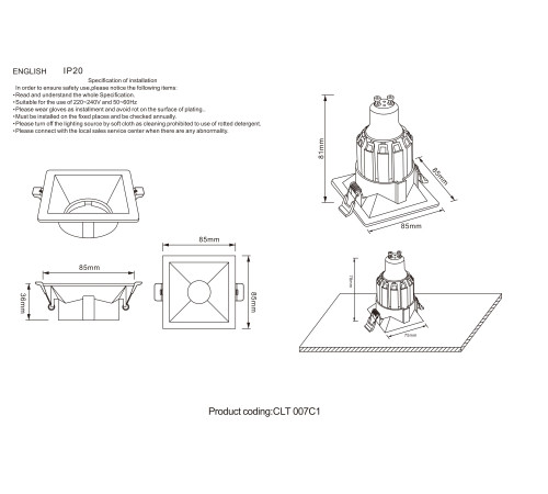 Встраиваемый светильник Crystal Lux CLT 007 CLT 007C1 WH Встраиваемый светильник Crystal Lux CLT 007 CLT 007C1 WH