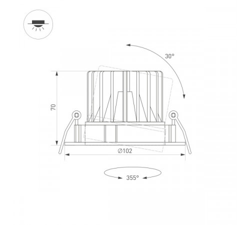 Встраиваемый светильник Arlight MS-Forecast-Built-Turn-R102-12W Warm3000 035449 Встраиваемый светильник Arlight MS-Forecast-Built-Turn-R102-12W Warm3000 035449