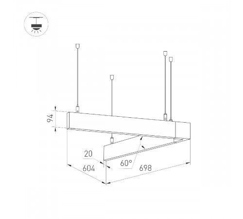 Подвесной светильник Arlight ALT-LINEAIR-ANGLE-60-FLAT-UPDOWN-DIM-700x605-55W Warm3000 035702 Подвесной светильник Arlight ALT-LINEAIR-ANGLE-60-FLAT-UPDOWN-DIM-700x605-55W Warm3000 035702
