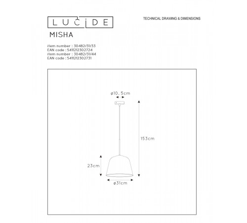 Подвесной светильник Lucide Misha 30482/31/44 Подвесной светильник Lucide Misha 30482/31/44