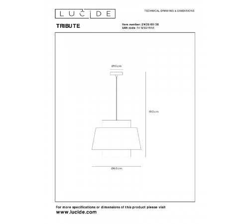 Подвесной светильник Lucide Tribute 21435/60/38 Подвесной светильник Lucide Tribute 21435/60/38