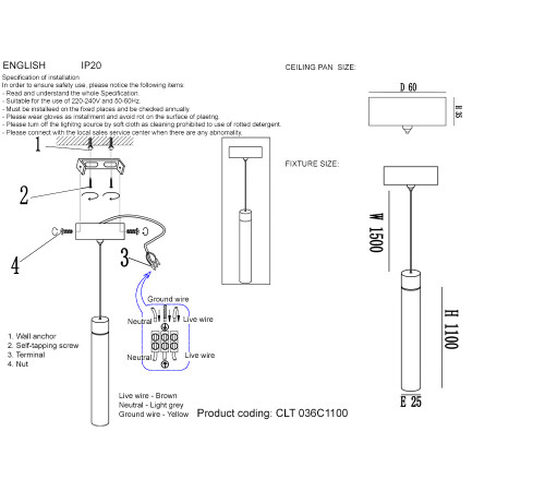 Подвесной светильник Crystal Lux CLT 036C1100 GO Подвесной светильник Crystal Lux CLT 036C1100 GO