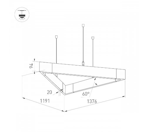 Подвесной светильник Arlight ALT-LINEAIR-TRIANGLE-FLAT-UPDOWN-DIM-1375-130W Warm3000 040636 Подвесной светильник Arlight ALT-LINEAIR-TRIANGLE-FLAT-UPDOWN-DIM-1375-130W Warm3000 040636