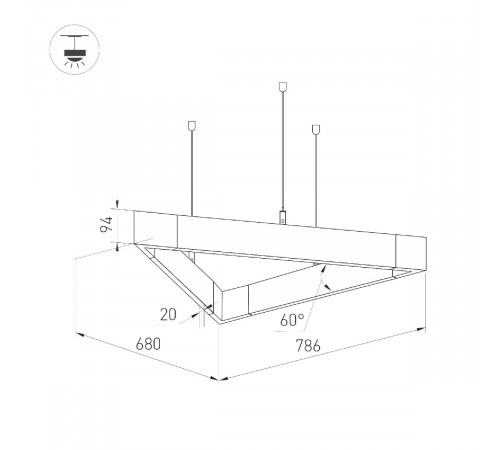 Подвесной светильник Arlight ALT-LINEAIR-TRIANGLE-FLAT-UPDOWN-DIM-785-85W Warm3000 035703 Подвесной светильник Arlight ALT-LINEAIR-TRIANGLE-FLAT-UPDOWN-DIM-785-85W Warm3000 035703