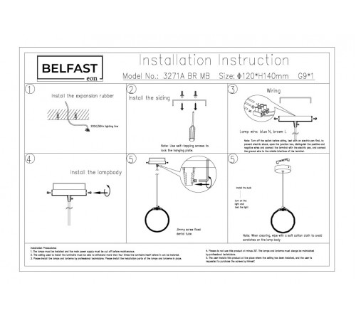 Подвесной светильник Belfast Ravenhill 3271A BR MB