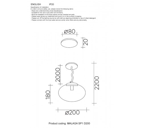 Подвесной светильник Crystal Lux MALAGA SP1 D200 COOPER Подвесной светильник Crystal Lux MALAGA SP1 D200 COOPER