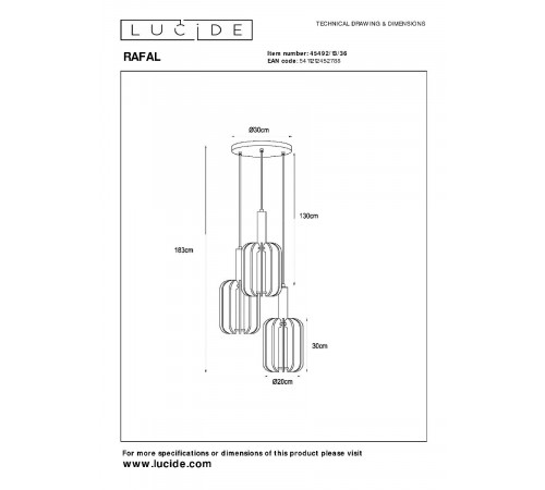 Подвесной светильник Lucide Rafal 45492/13/36 Подвесной светильник Lucide Rafal 45492/13/36