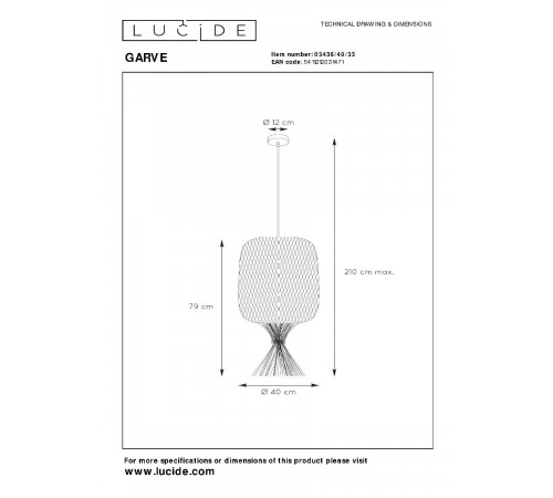 Подвесной светильник Lucide Garve 03436/40/33