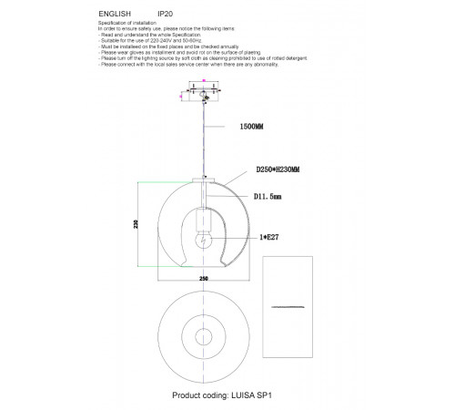Подвесной светильник Crystal Lux LUISA SP1 BRASS/TRANSPARENT Подвесной светильник Crystal Lux LUISA SP1 BRASS/TRANSPARENT