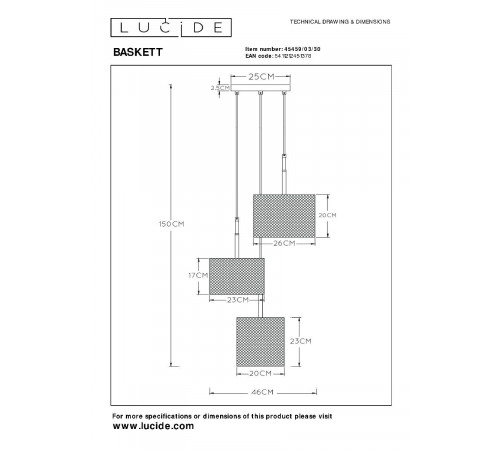 Подвесной светильник Lucide Baskett 45459/03/30 Подвесной светильник Lucide Baskett 45459/03/30