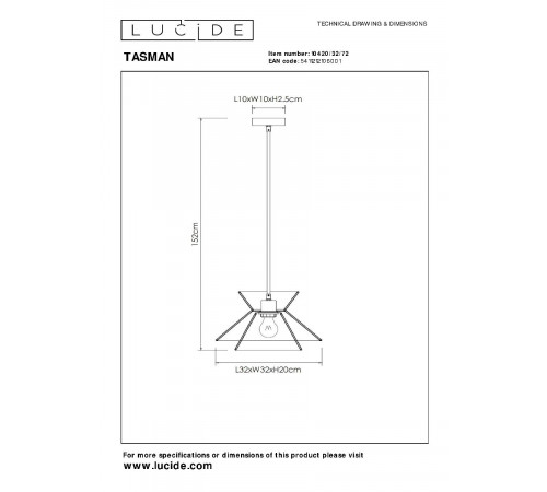 Подвесной светильник Lucide Tasman 10420/32/72 Подвесной светильник Lucide Tasman 10420/32/72