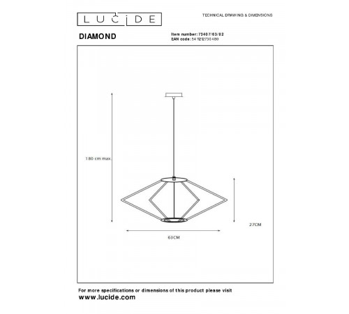 Подвесной светильник Lucide Diamond 73407/63/02 Подвесной светильник Lucide Diamond 73407/63/02