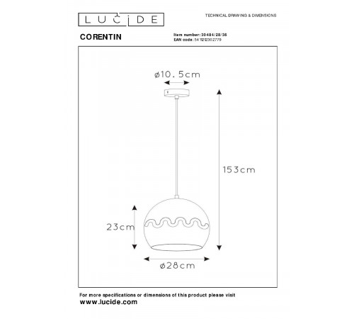 Подвесной светильник Lucide Corentin 30484/28/36 Подвесной светильник Lucide Corentin 30484/28/36