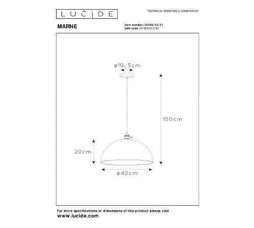 Подвесной светильник Lucide Marne 30485/40/41 Подвесной светильник Lucide Marne 30485/40/41