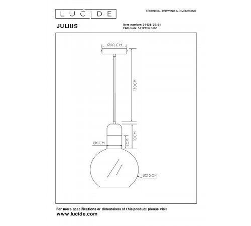 Подвесной светильник Lucide Julius 34438/20/61 Подвесной светильник Lucide Julius 34438/20/61