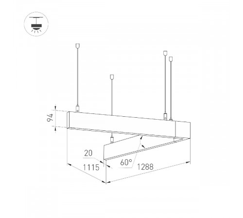 Подвесной светильник Arlight ALT-LINEAIR-ANGLE-60-FLAT-UPDOWN-DIM-1290x1115-85W Warm3000 040637 Подвесной светильник Arlight ALT-LINEAIR-ANGLE-60-FLAT-UPDOWN-DIM-1290x1115-85W Warm3000 040637