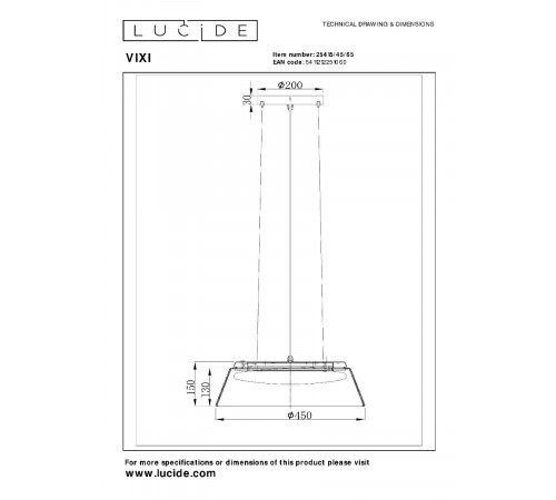 Подвесной светильник Lucide Vixi 25415/45/65 Подвесной светильник Lucide Vixi 25415/45/65