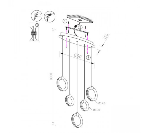 Подвесной светильник Lumien Hall Livin LH8028/5P-BK-PBK-SGD