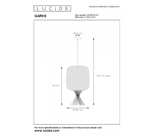 Подвесной светильник Lucide Garve 03436/40/44