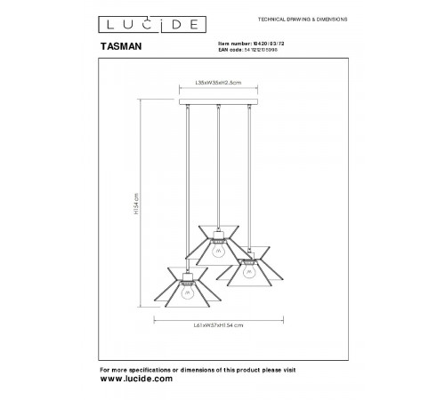 Подвесной светильник Lucide Tasman 10420/03/72