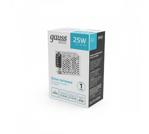 Блок питания Gauss Basic 25Вт DC12 IP20 BT501 Блок питания Gauss Basic 25Вт DC12 IP20 BT501