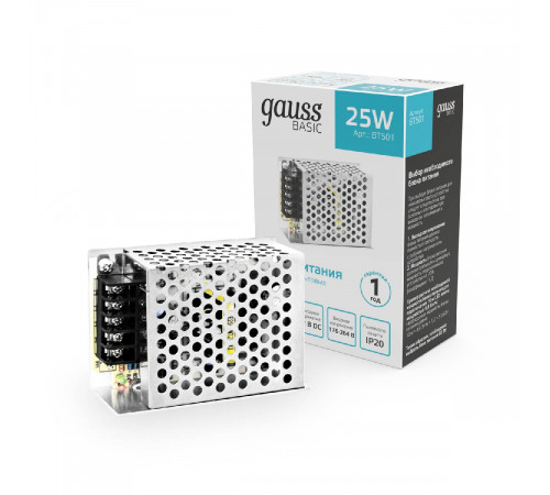 Блок питания Gauss Basic 25Вт DC12 IP20 BT501 Блок питания Gauss Basic 25Вт DC12 IP20 BT501