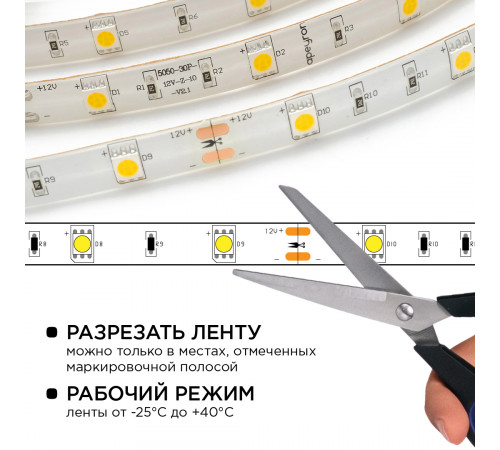 Комплект светодиодной ленты Apeyron 12В 7.2Вт/м smd 5050 30 д/м IP65 5м 3000K (блок, коннектор) 10-02 Комплект светодиодной ленты Apeyron 12В 7.2Вт/м smd 5050 30 д/м IP65 5м 3000K (блок, коннектор) 10-02
