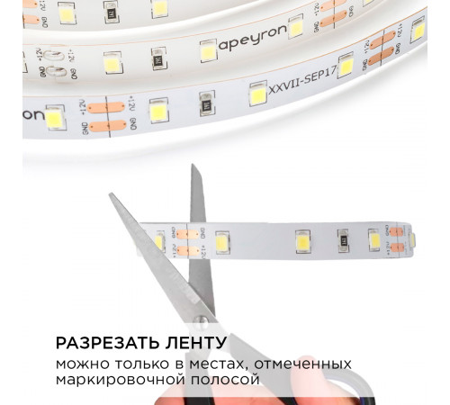 Комплект светодиодной ленты Apeyron 12В 4.8Вт/м smd 3528 60 д/м IP20 2,5м 6500K (блок, коннектор) 10-07 Комплект светодиодной ленты Apeyron 12В 4.8Вт/м smd 3528 60 д/м IP20 2,5м 6500K (блок, коннектор) 10-07