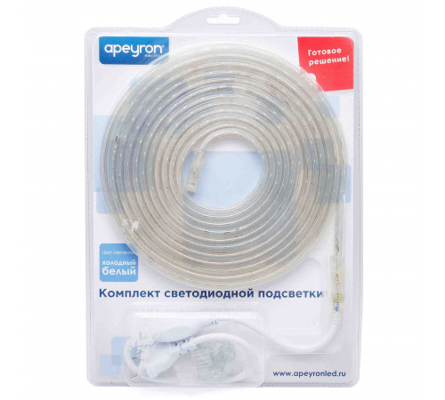 Комплект светодиодной ленты Apeyron 220В 4,8Вт/м smd3528/2835 60д/м IP65 300Лм/м 5м 6000К (сетевой шнур, заглушка, крепежи) 10-04 Комплект светодиодной ленты Apeyron 220В 4,8Вт/м smd3528/2835 60д/м IP65 300Лм/м 5м 6000К (сетевой шнур, заглушка, крепежи) 10-04