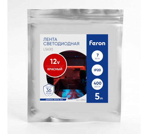 Светодиодная лента Feron LS630 12В 7Вт/м Красный 5м IP20 48952