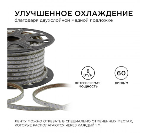 Светодиодная лента Apeyron Эконом 220В 5050 8Вт/м RGB 50м IP65 O17-10