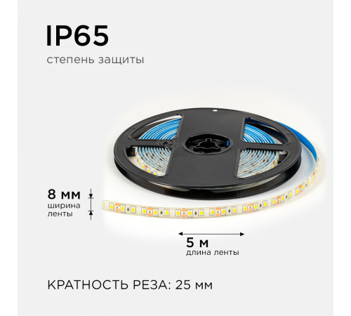 Светодиодная влагозащищенная лента Apeyron 12В 2835 9,6Вт/м 4000К 7Лм/чип 5м IP65 LSE-260