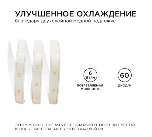 Светодиодная лента Apeyron Стандарт 220В 2835 6Вт/м 6500К 50м IP65 17-42