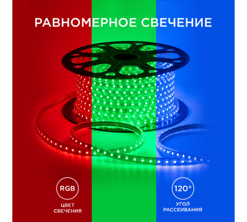 Светодиодная лента Apeyron Эконом 220В 5050 8Вт/м RGB 50м IP65 O17-10