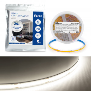 Светодиодная лента Feron LS530 512SMD 12Вт/м 24В 4000К IP20 48969