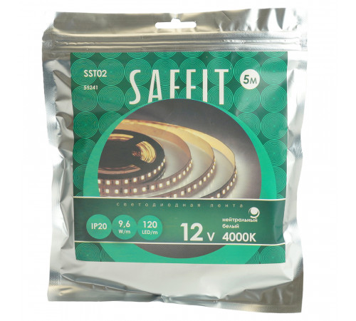 Светодиодная лента Saffit SST02 12В 9,6Вт/м 4000К 5м IP20 55241