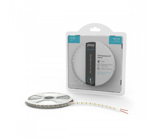 Светодиодная лента Gauss Basic 12В 5050 10Вт/м 4000K 3м IP65 BT052 Светодиодная лента Gauss Basic 12В 5050 10Вт/м 4000K 3м IP65 BT052