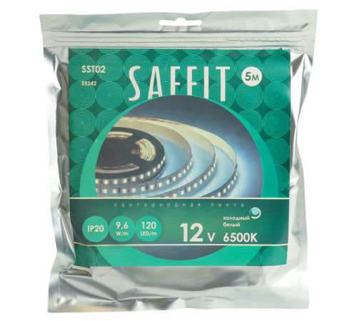 Светодиодная лента Saffit SST02 12В 9,6Вт/м 6500К 5м IP20 55242 Светодиодная лента Saffit SST02 12В 9,6Вт/м 6500К 5м IP20 55242