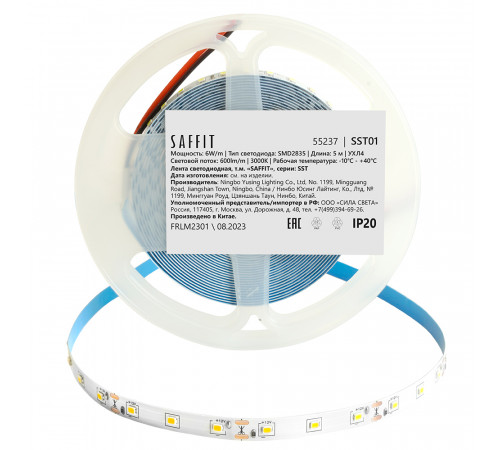 Светодиодная лента Saffit SST01 12В 6Вт/м 3000К 5м IP20 55237 Светодиодная лента Saffit SST01 12В 6Вт/м 3000К 5м IP20 55237